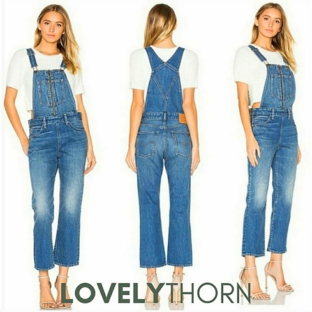 LEVIS // tomorrows party orange zip front overalls